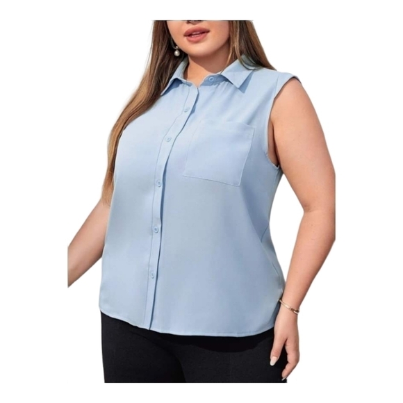 EMERY ROSE Plus Patched Pocket Button Front Sleeveless Shirt - Picture 2 of 5